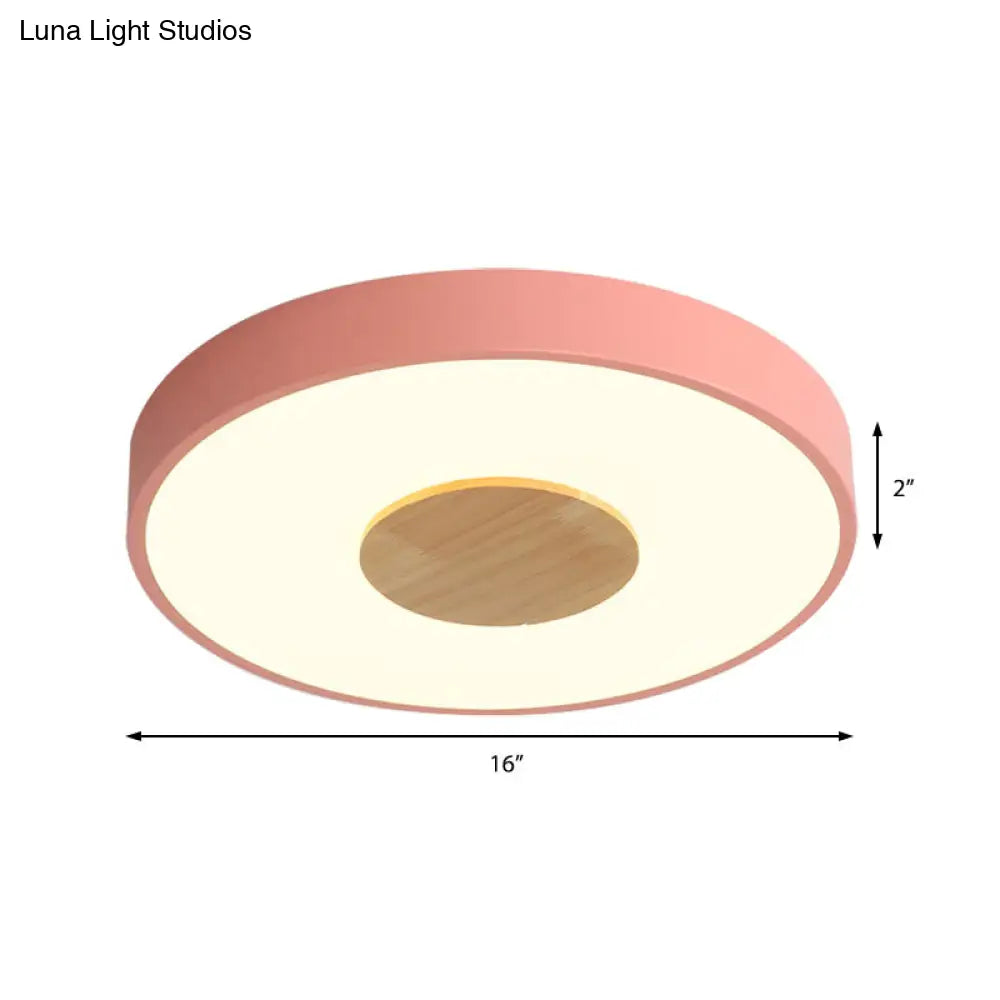 DecorBites™ DecorBites™ Nordic Iron Round Flush Mount Ceiling Light - 1 Head Pink/Blue/White Lighting Fixture for Bedroom - 12"/16"/19.5" Width