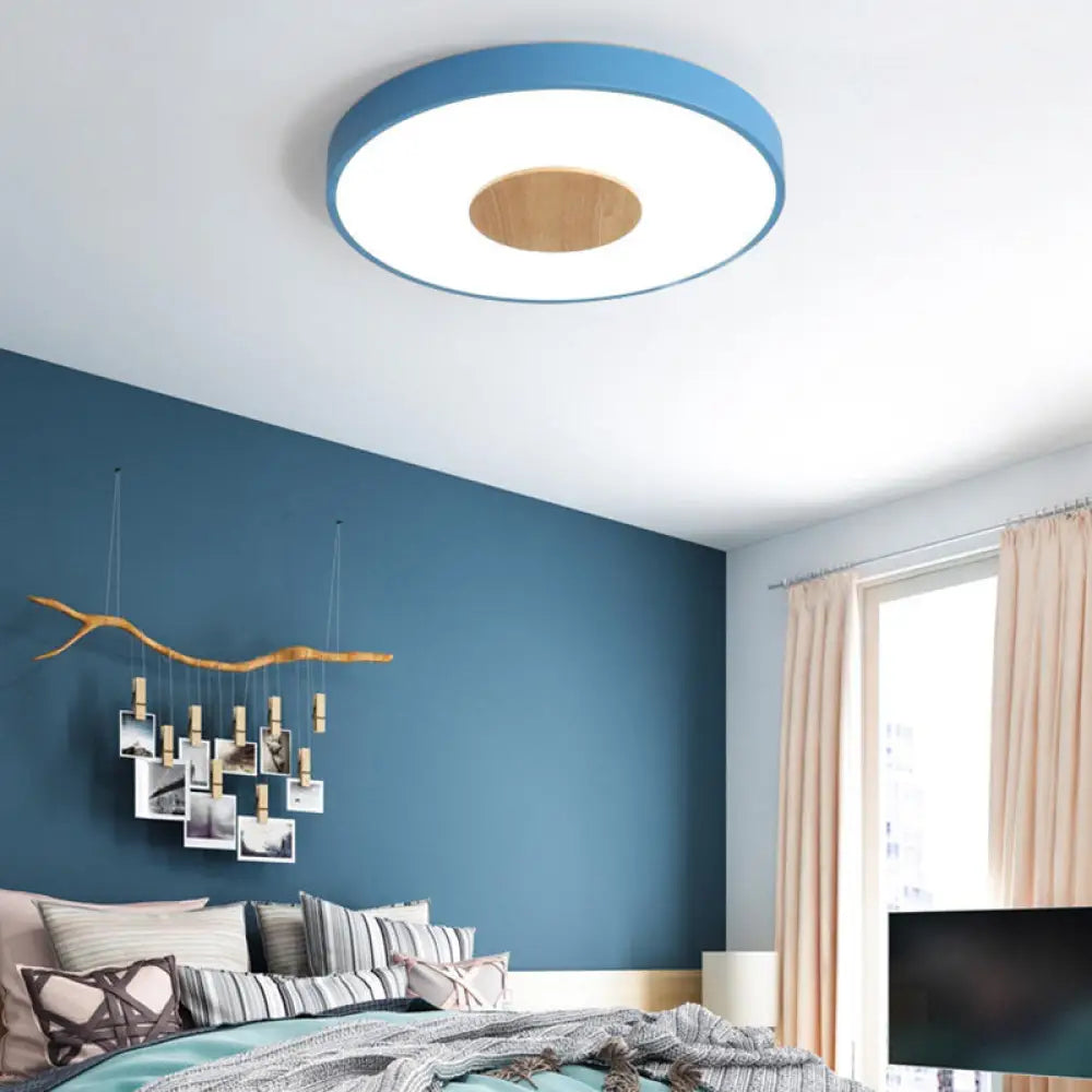 DecorBites™ DecorBites™ Nordic Iron Round Flush Mount Ceiling Light - 1 Head Pink/Blue/White Lighting Fixture for Bedroom - 12"/16"/19.5" Width