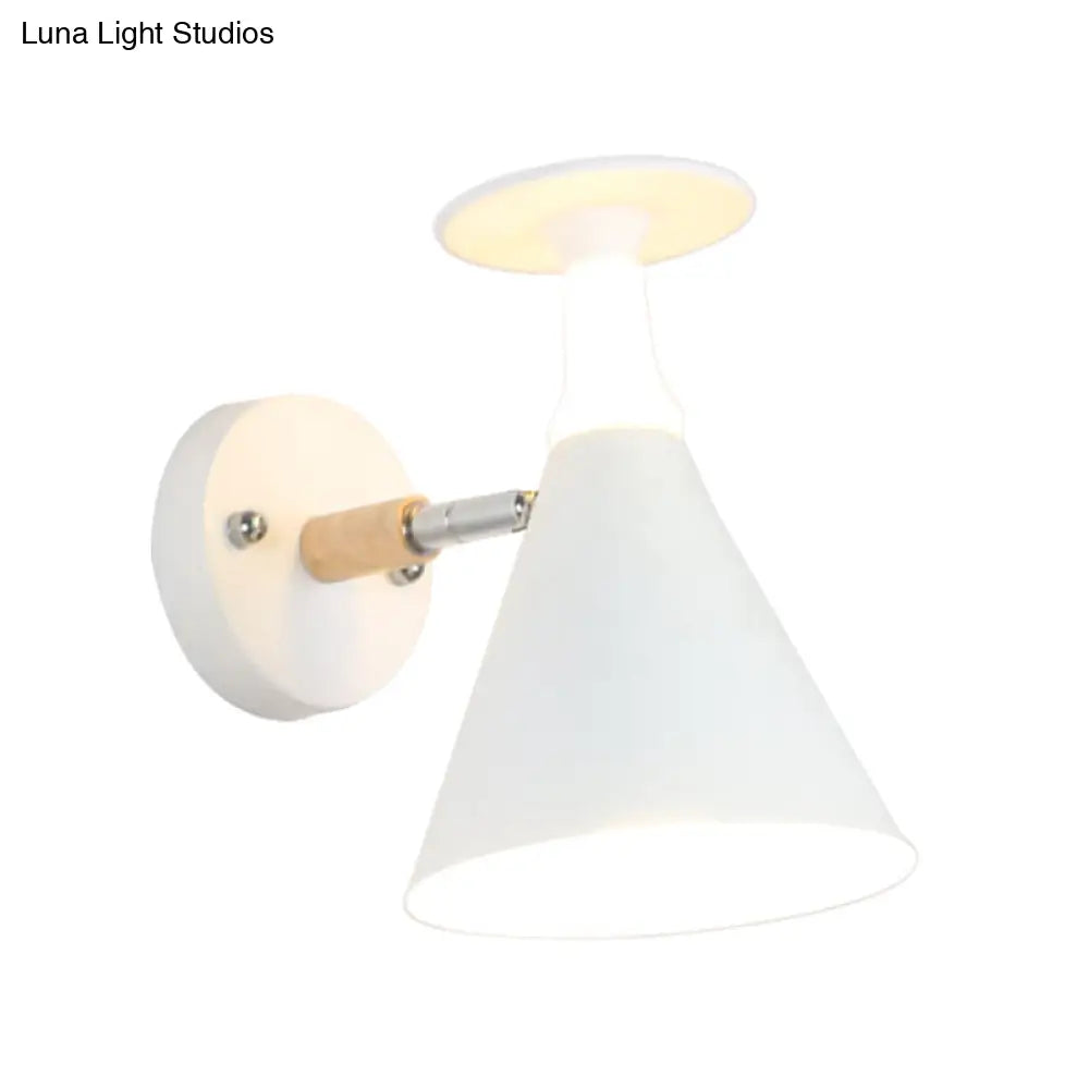 DecorBites™ DecorBites™ Nordic Iron Single Bulb Sconce Light - Rotatable Cone Wine Cup Wall Mounted Lamp with Wood Accent (Grey/White)