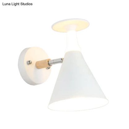 DecorBites™ DecorBites™ Nordic Iron Single Bulb Sconce Light - Rotatable Cone Wine Cup Wall Mounted Lamp with Wood Accent (Grey/White)