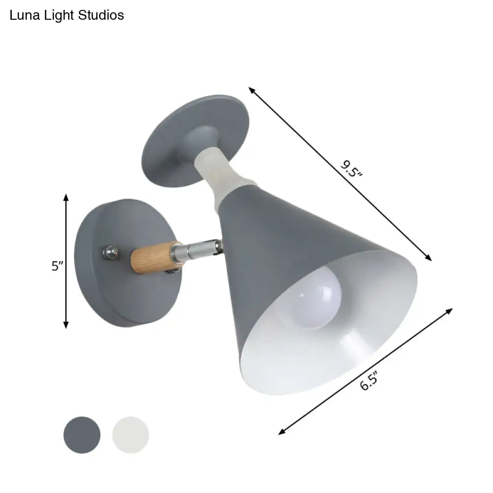 DecorBites™ DecorBites™ Nordic Iron Single Bulb Sconce Light - Rotatable Cone Wine Cup Wall Mounted Lamp with Wood Accent (Grey/White)