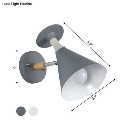 DecorBites™ DecorBites™ Nordic Iron Single Bulb Sconce Light - Rotatable Cone Wine Cup Wall Mounted Lamp with Wood Accent (Grey/White)