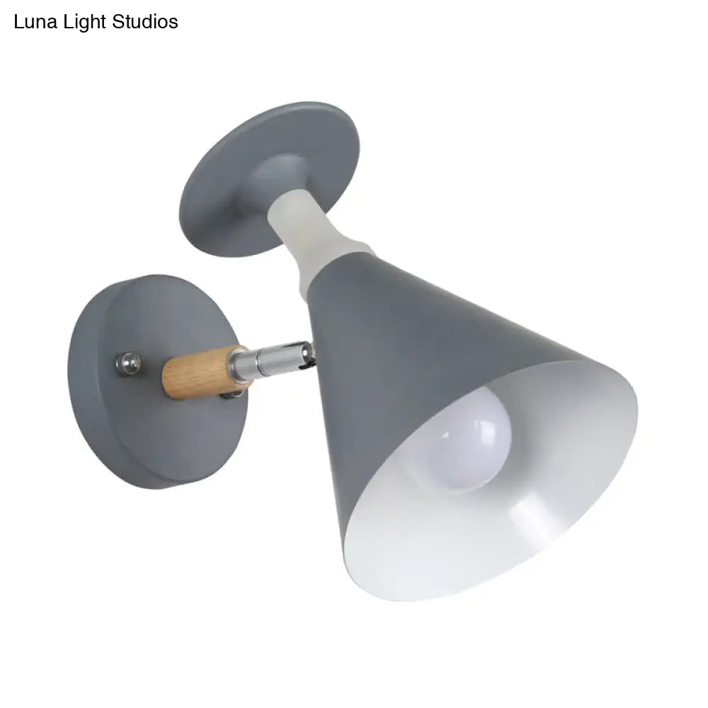 DecorBites™ DecorBites™ Nordic Iron Single Bulb Sconce Light - Rotatable Cone Wine Cup Wall Mounted Lamp with Wood Accent (Grey/White)