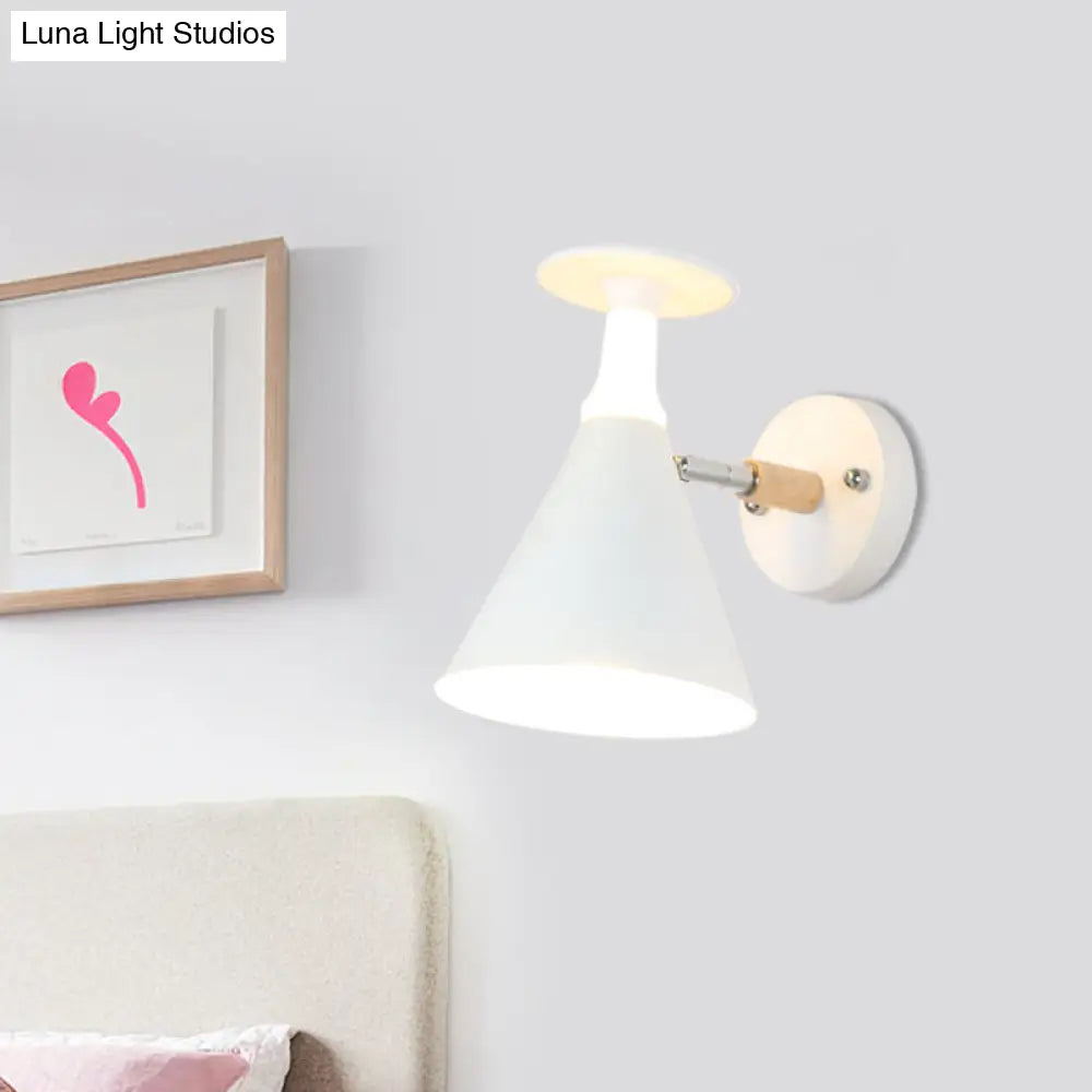 DecorBites™ DecorBites™ Nordic Iron Single Bulb Sconce Light - Rotatable Cone Wine Cup Wall Mounted Lamp with Wood Accent (Grey/White)