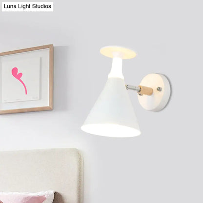 DecorBites™ DecorBites™ Nordic Iron Single Bulb Sconce Light - Rotatable Cone Wine Cup Wall Mounted Lamp with Wood Accent (Grey/White)