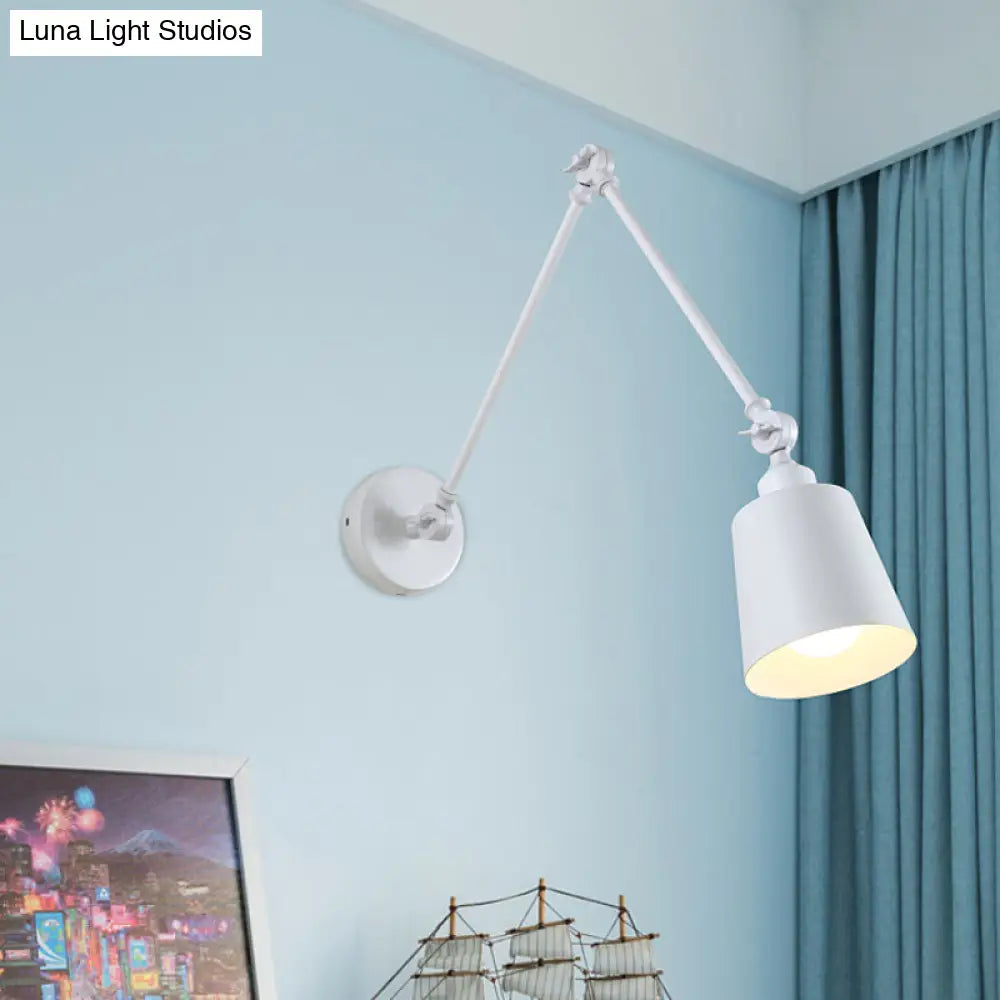 DecorBites™ DecorBites™ Nordic Iron Swing Arm Wall Reading Light: Single Black/White Sconce with Tapered Shade