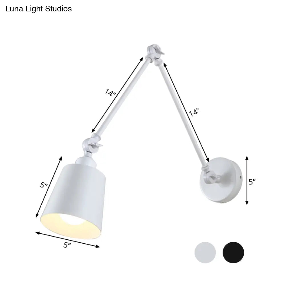 DecorBites™ DecorBites™ Nordic Iron Swing Arm Wall Reading Light: Single Black/White Sconce with Tapered Shade