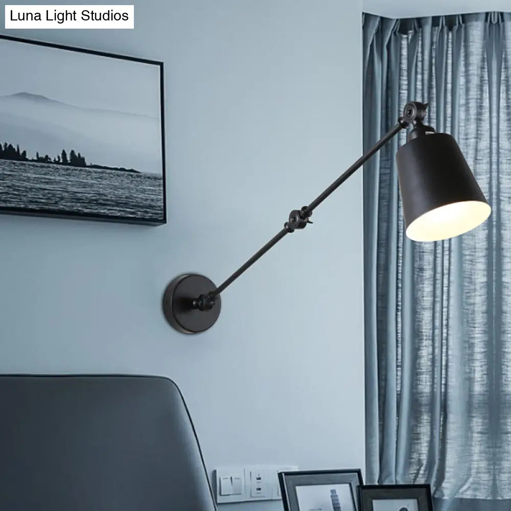DecorBites™ DecorBites™ Nordic Iron Swing Arm Wall Reading Light: Single Black/White Sconce with Tapered Shade