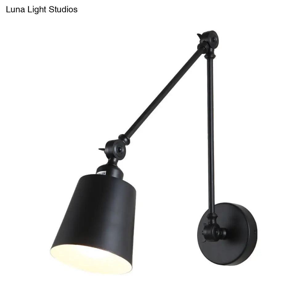 DecorBites™ DecorBites™ Nordic Iron Swing Arm Wall Reading Light: Single Black/White Sconce with Tapered Shade