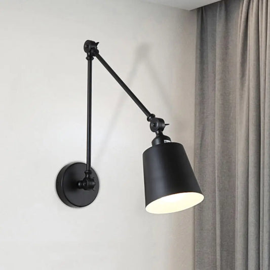 DecorBites™ DecorBites™ Nordic Iron Swing Arm Wall Reading Light: Single Black/White Sconce with Tapered Shade