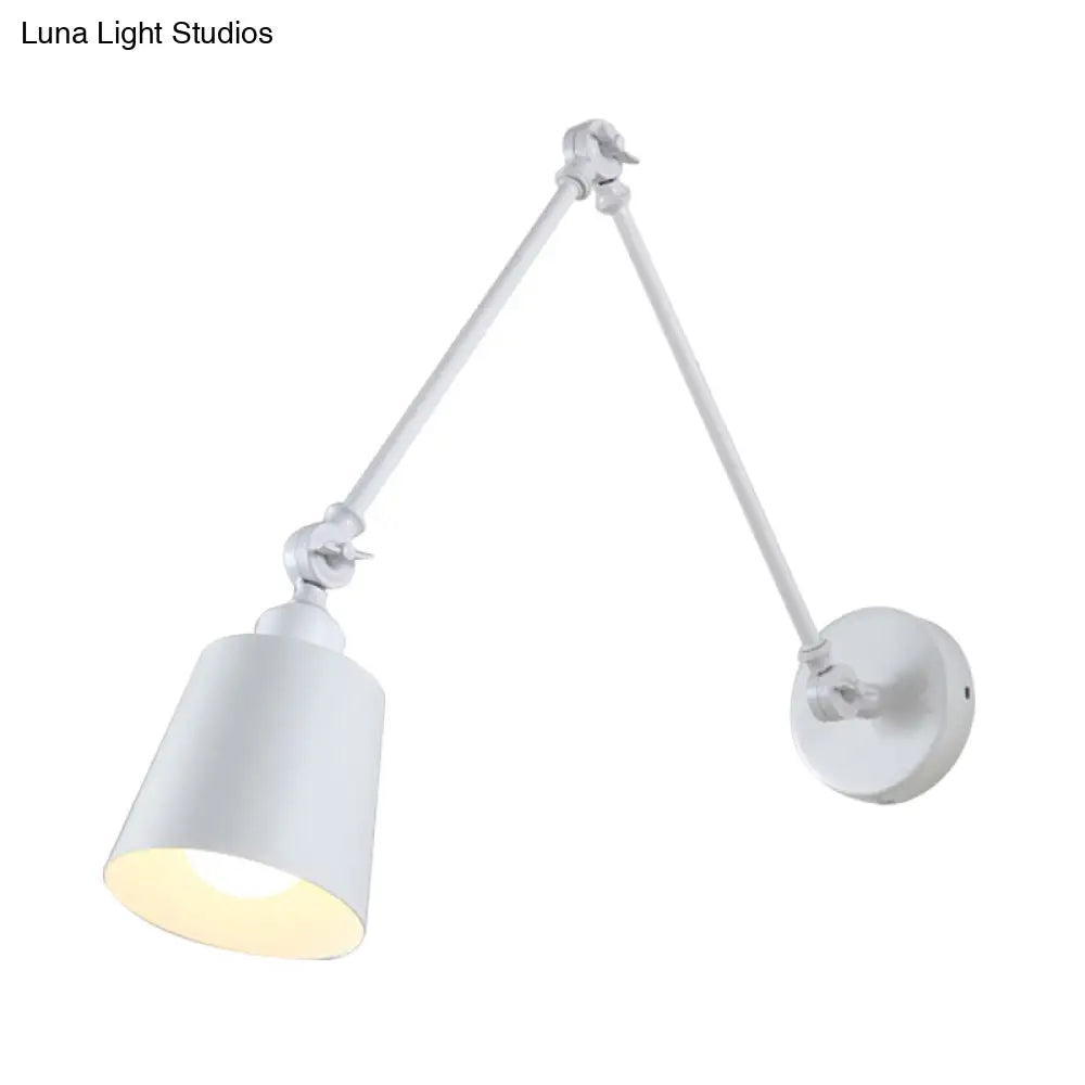 DecorBites™ DecorBites™ Nordic Iron Swing Arm Wall Reading Light: Single Black/White Sconce with Tapered Shade