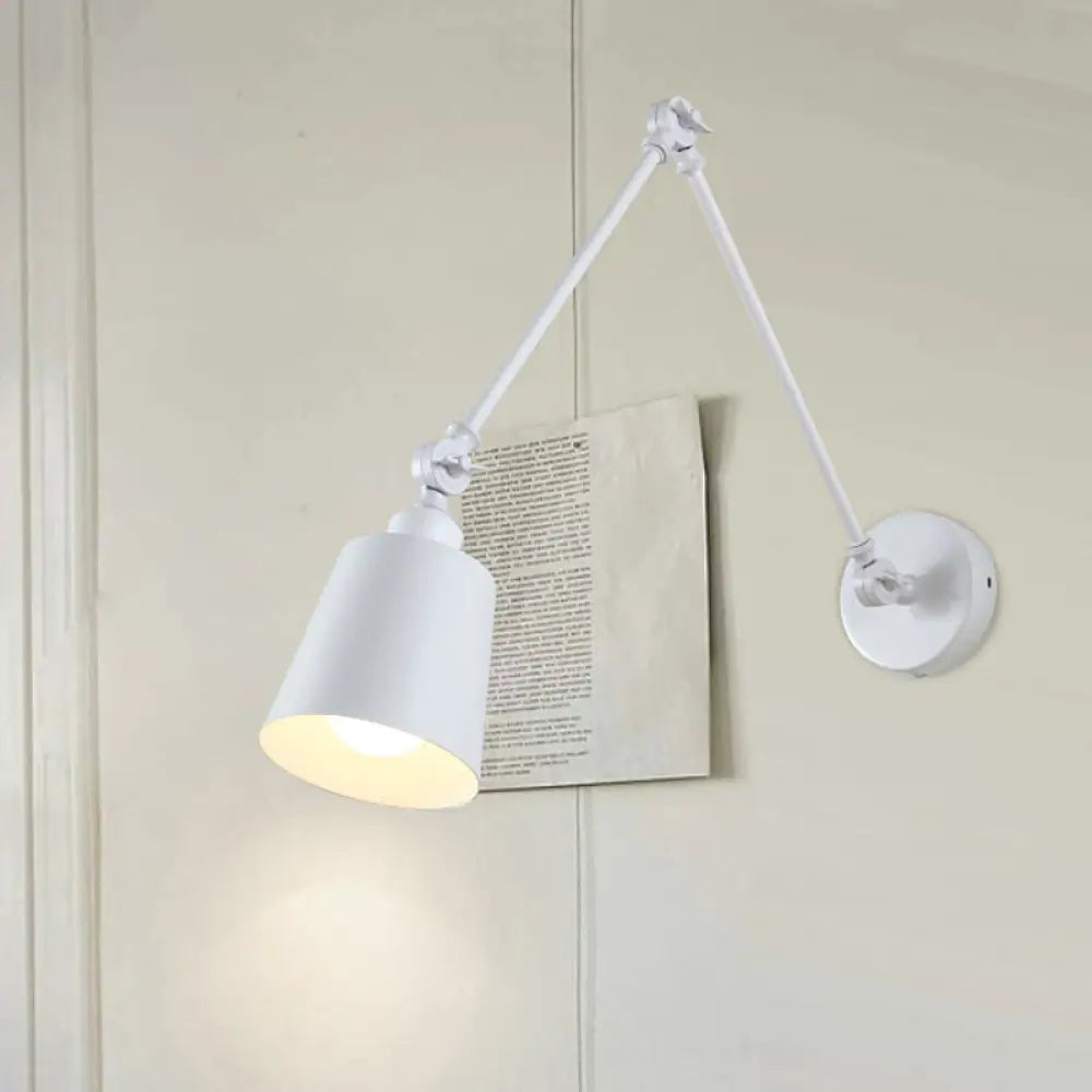DecorBites™ DecorBites™ Nordic Iron Swing Arm Wall Reading Light: Single Black/White Sconce with Tapered Shade