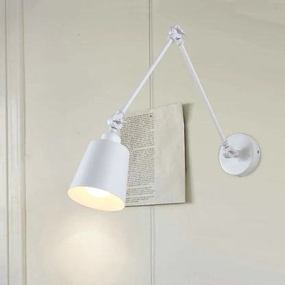 DecorBites™ DecorBites™ Nordic Iron Swing Arm Wall Reading Light: Single Black/White Sconce with Tapered Shade