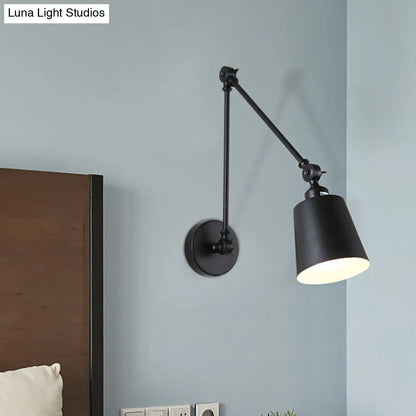 DecorBites™ DecorBites™ Nordic Iron Swing Arm Wall Reading Light: Single Black/White Sconce with Tapered Shade