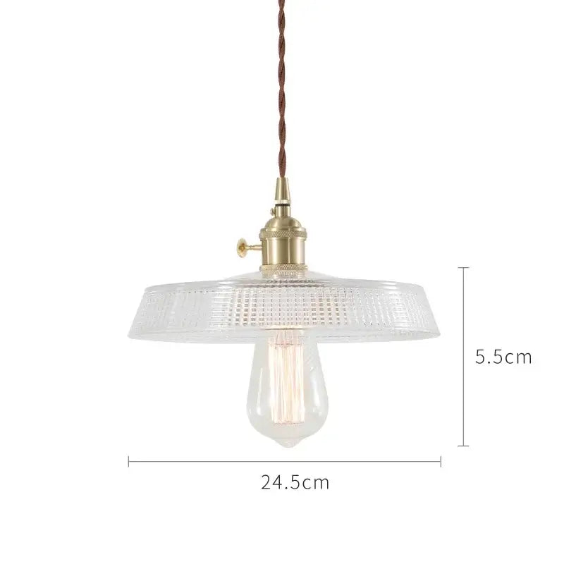 Nordic Japan style glass pendant lights with brass fixture and clear textured glass shade for dining room lighting