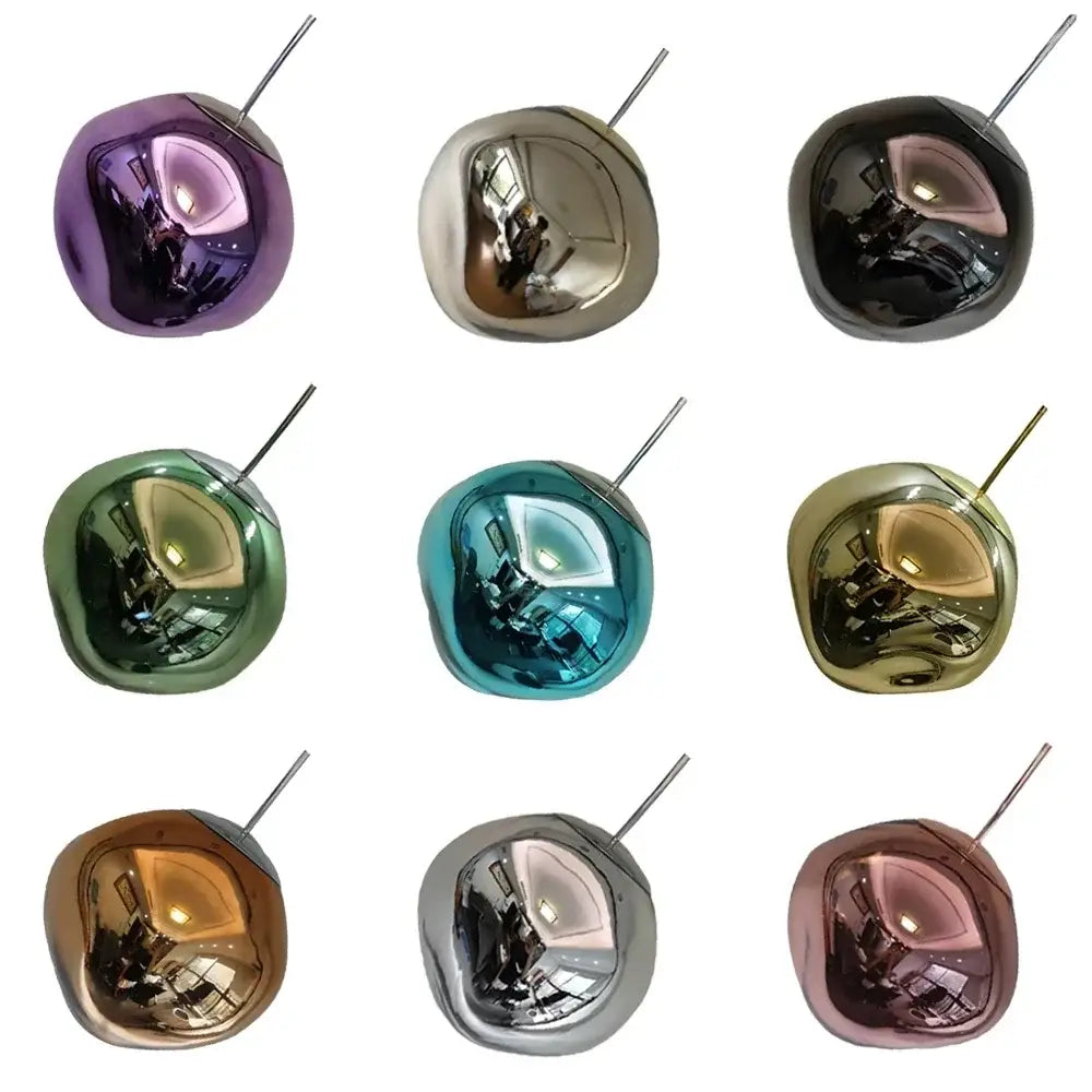 Nine glossy spherical pendant lights in metallic and iridescent colors for decorbites nordic lava glass chandelier