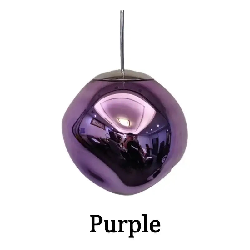 Purple metallic spherical pendant light with reflective glossy finish for decorbites nordic lava glass chandelier dining room decor