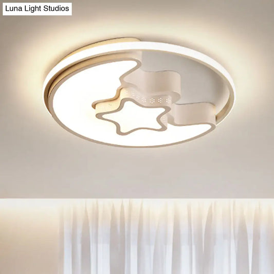 DecorBites™ DecorBites™ Nordic LED Ceiling Fixture with Moon and Star Flush Mount Spotlight: White/Pink/Blue, Acrylic Shade, 3 Color Light