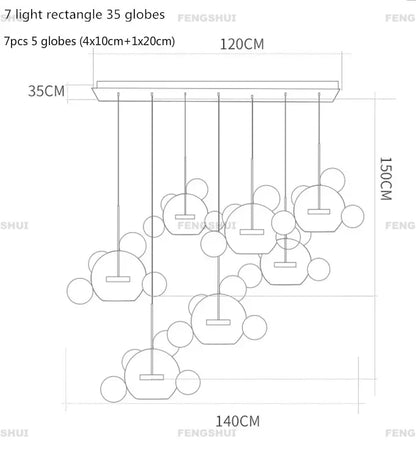 Nordic Led Chandelier for Home Decor - 35bubbles L120cm / frosted shade E27 / Natural Light - Chandelier