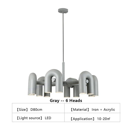 Nordic LED Chandelier for Home Decor - 6 heads-grey / 220v / Warm white 3000K - Chandelier