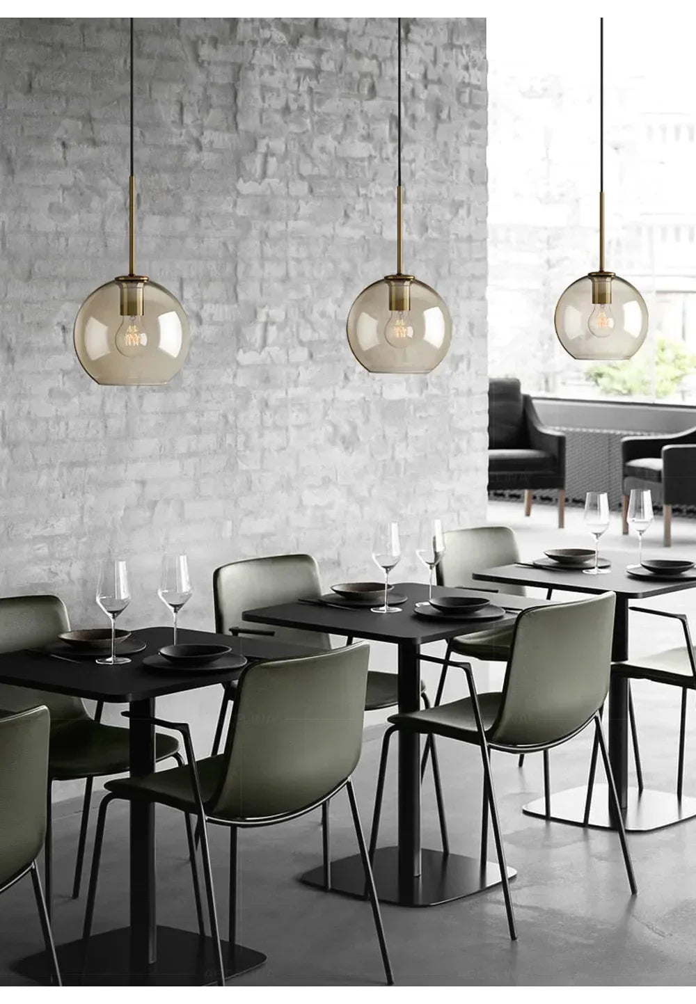 Three smoked glass globe pendant lights with brass accents for dining room nordic led glass chandelier