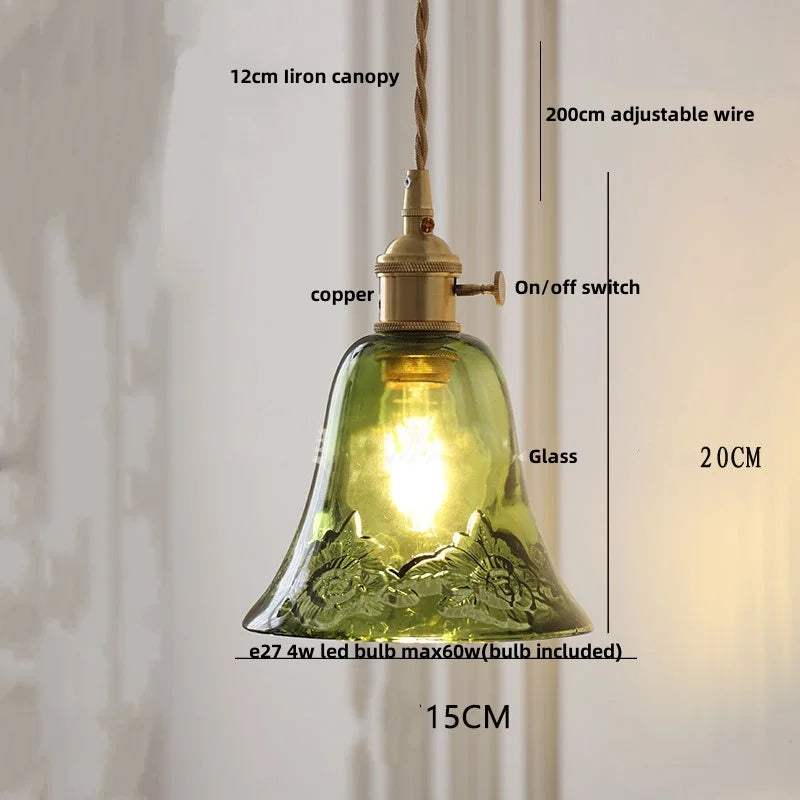 Nordic LED Pendant Light Green Glass Hanging Fixture