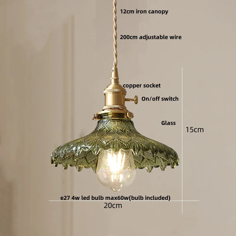 Nordic LED Pendant Light Green Glass Hanging Fixture - 4W(max60w) / Green 15 / CHINA