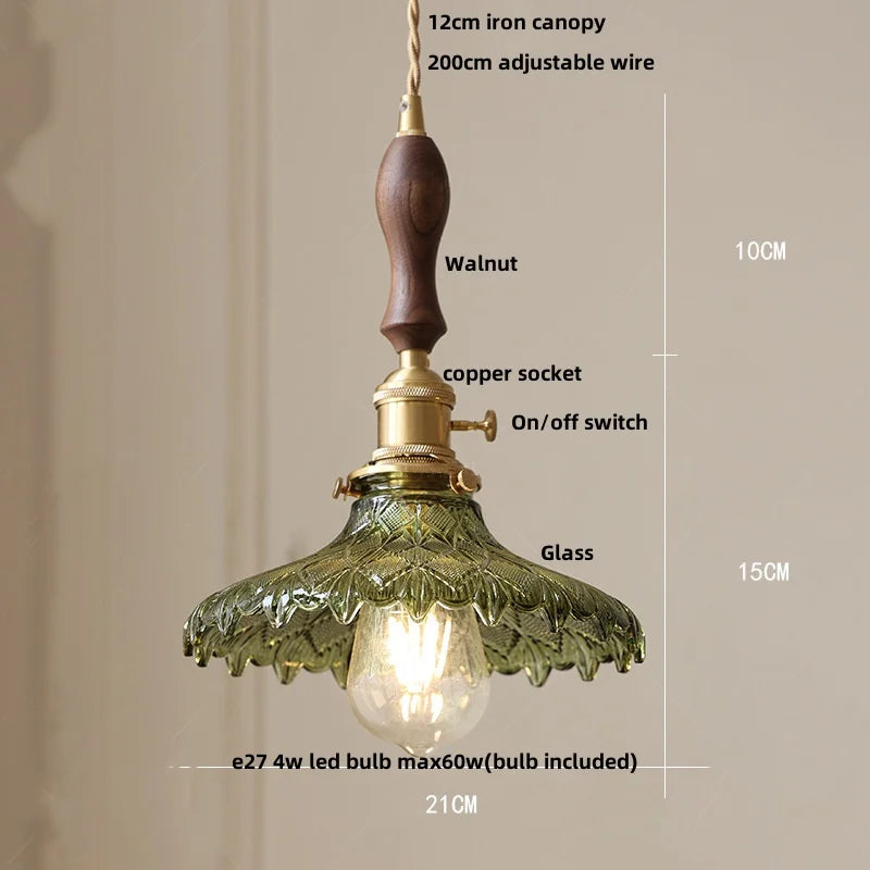 Nordic LED Pendant Light Green Glass Hanging Fixture - 4W(max60w) / Green 16 / CHINA