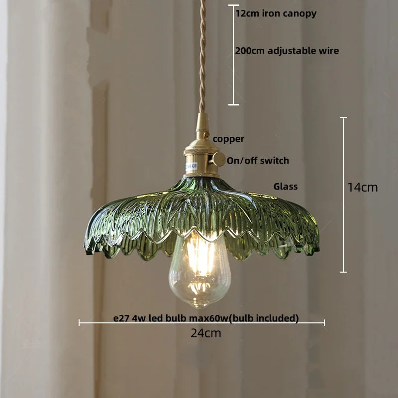 Nordic LED Pendant Light Green Glass Hanging Fixture - 4W(max60w) / Green 19 / CHINA