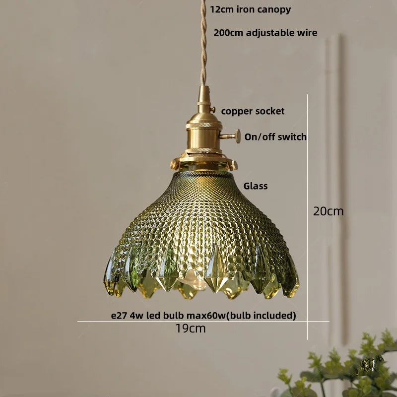 Nordic LED Pendant Light Green Glass Hanging Fixture - 4W(max60w) / Green 9 / CHINA