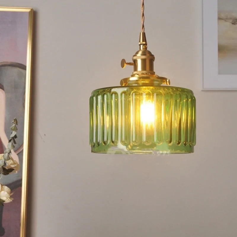 Nordic LED Pendant Light Green Glass Hanging Fixture