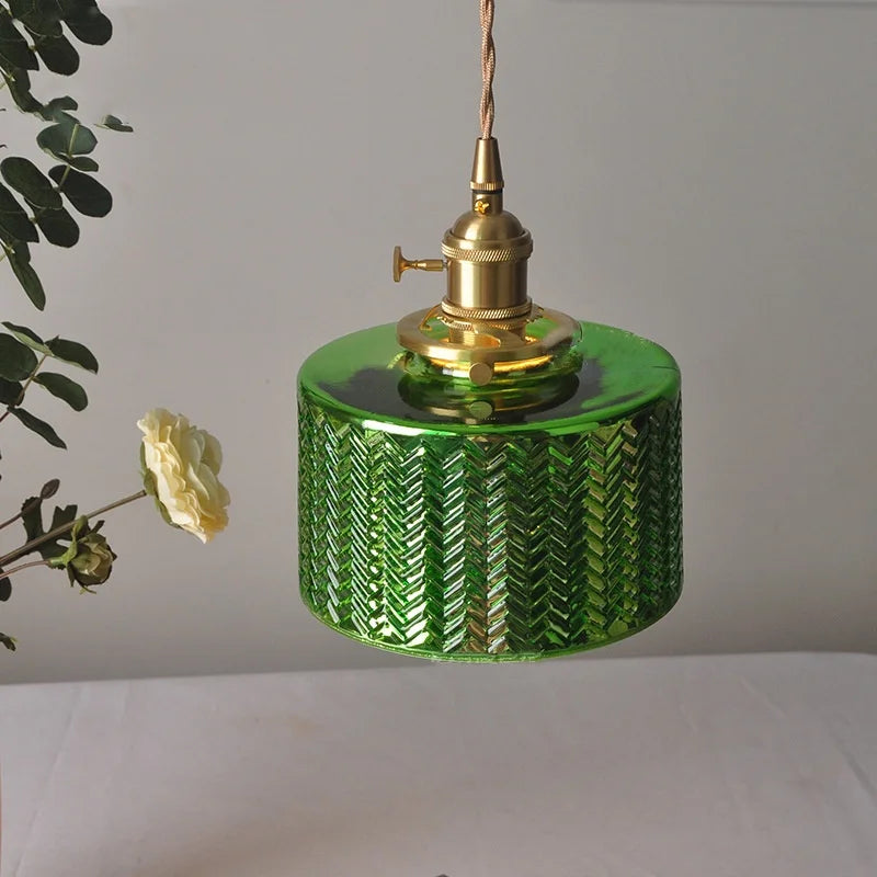Nordic LED Pendant Light Green Glass Hanging Fixture