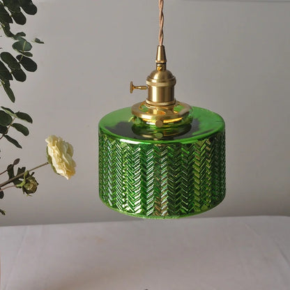 Nordic LED Pendant Light Green Glass Hanging Fixture
