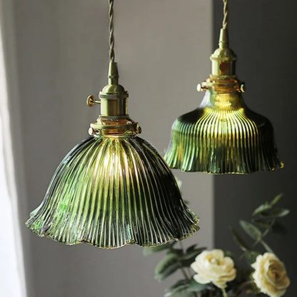Nordic LED Pendant Light Green Glass Hanging Fixture
