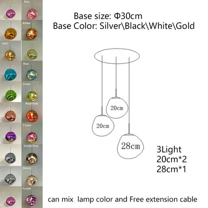 Modern three-light nordic LED pendant lamp with vibrant spherical glass shades and silver base for indoor lighting