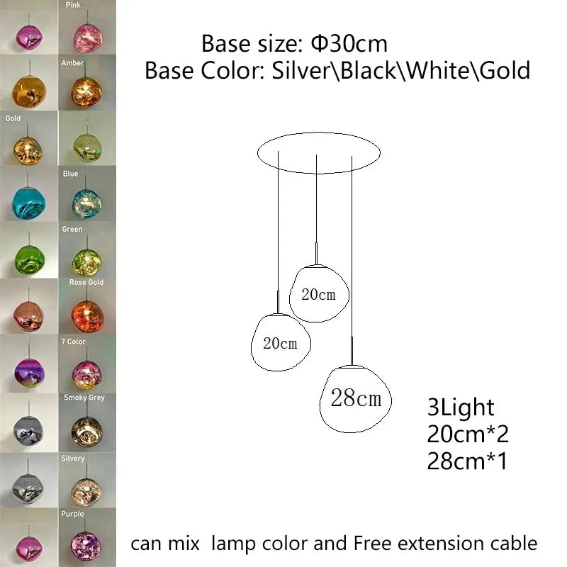 Modern three-light nordic LED pendant lamp with vibrant spherical glass shades and silver base for indoor lighting