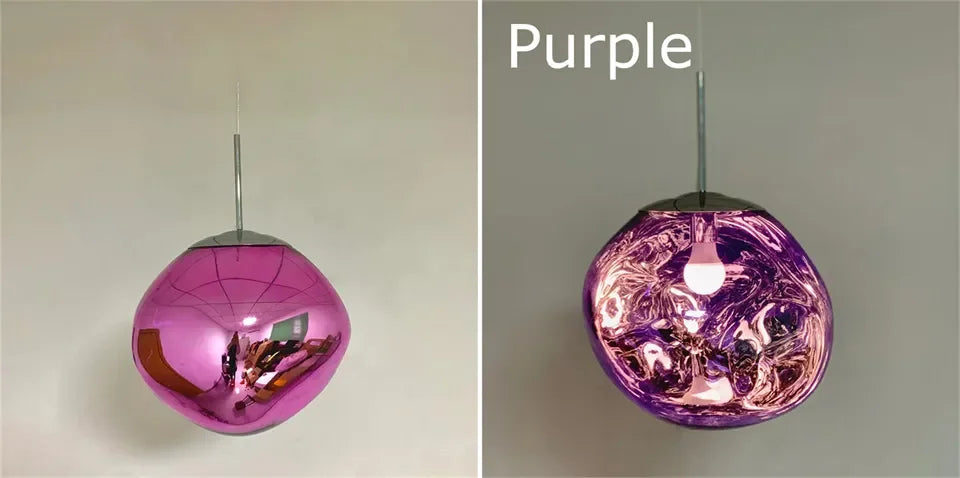 Modern spherical nordic led pvc pendant light with reflective purple and pink metallic finish for indoor use