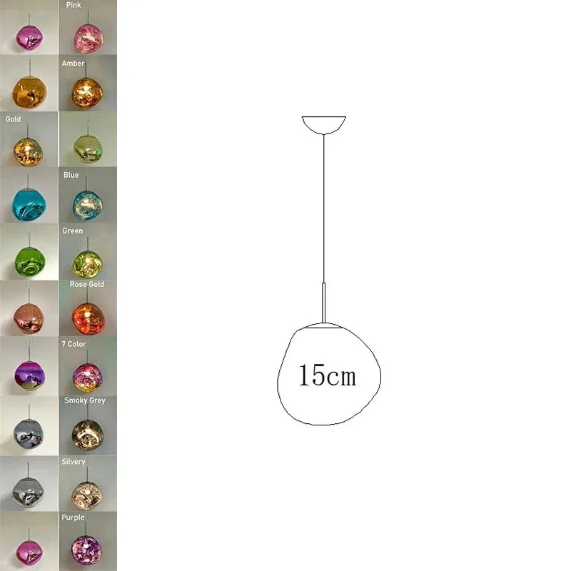 15cm diameter spherical glass pendant light with glossy finish in vibrant colors for indoor Nordic LED lighting