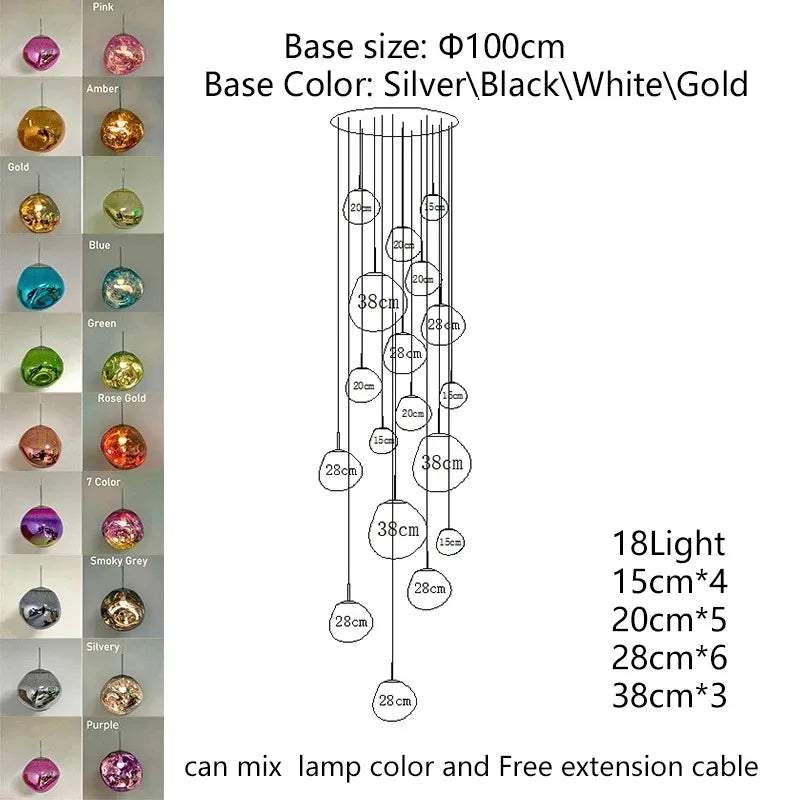 A modern multi-tiered Nordic LED PVC pendant light with colorful spherical glass orbs for indoor lighting