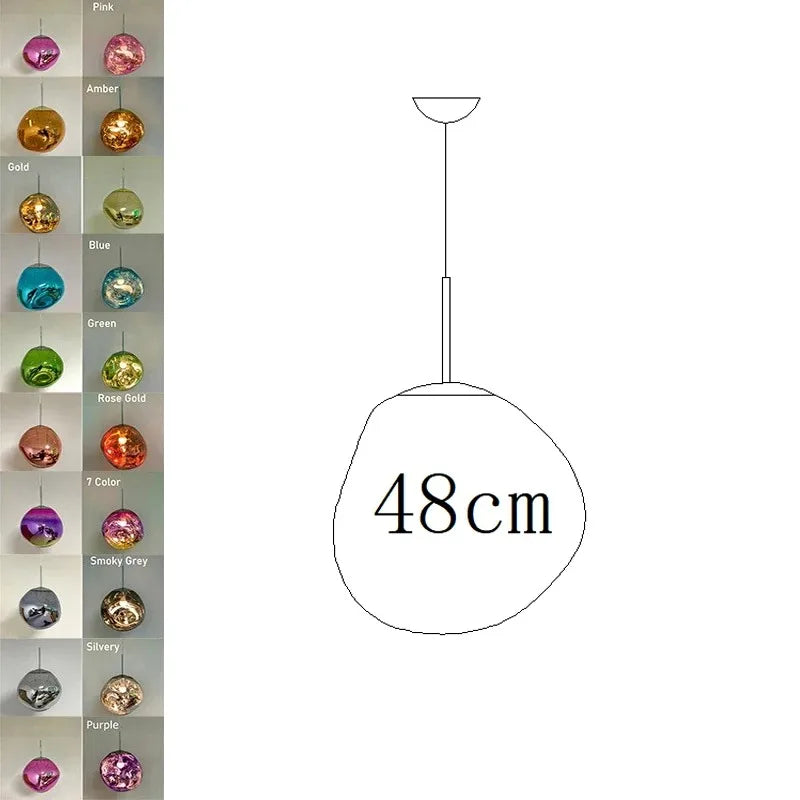 Nordic led pvc pendant light 48cm spherical glass with reflective bubble finish in vibrant colors for indoor use