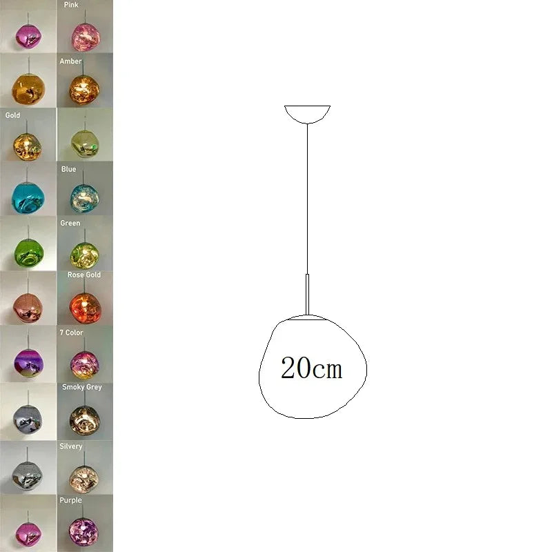Nordic led pvc pendant light with 20cm glossy glass sphere in vibrant colors for indoor bedroom living and dining rooms