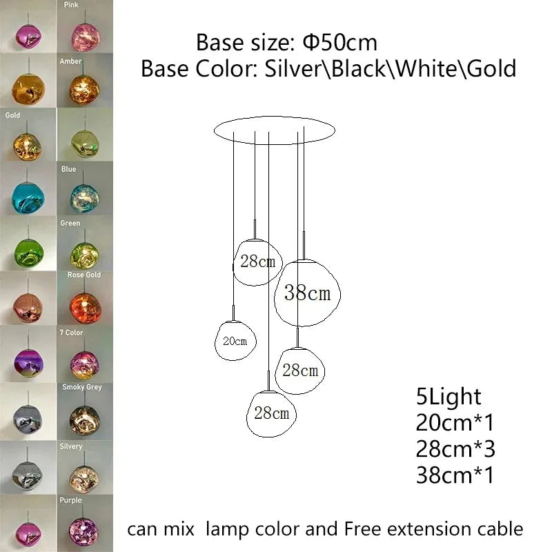 Modern nordic led pvc pendant light with silver base and vibrant glass globe shades for indoor home decor