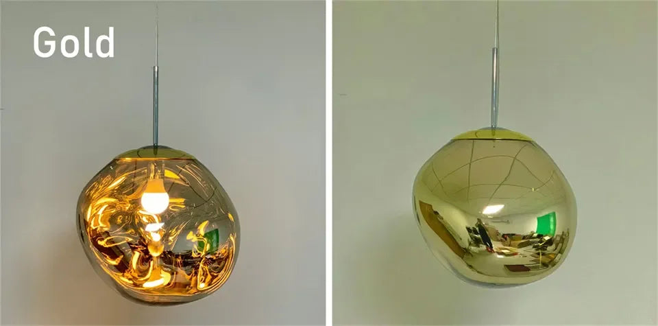 Gold-finished nordic led pvc pendant light with reflective textured glass globe for indoor bedroom and living room lighting