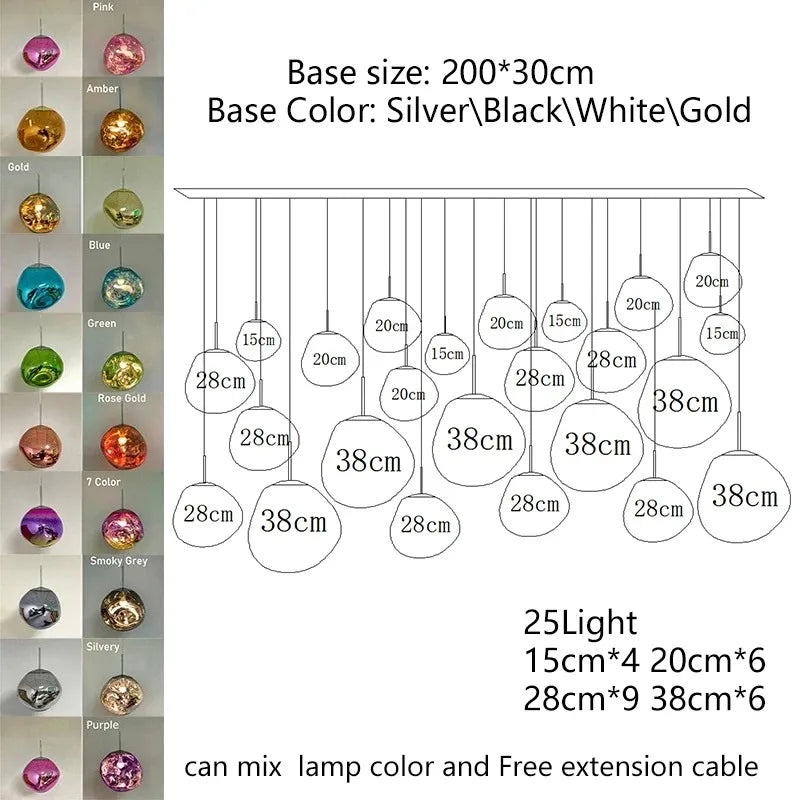 A modern Nordic LED PVC pendant light with multicolored spherical glass shades for bedroom and living room lighting