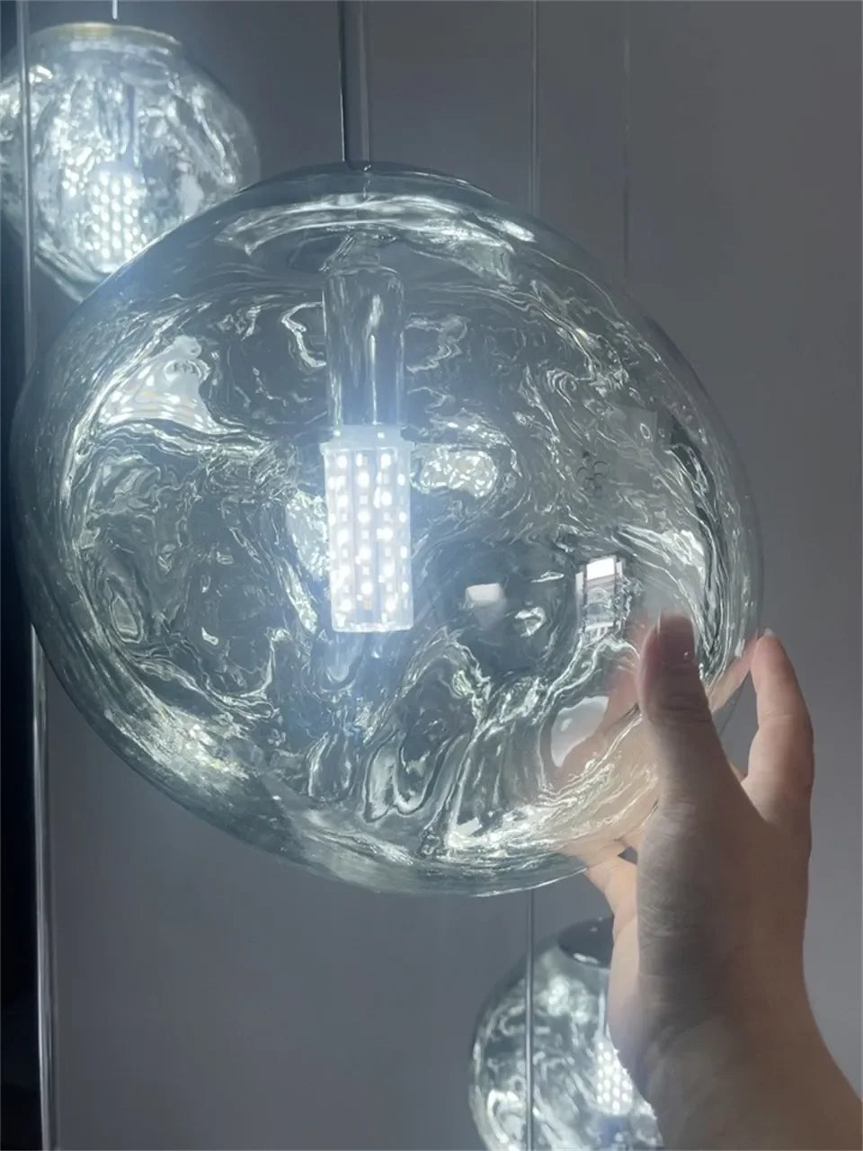 A translucent textured glass globe led pendant light for indoor living room and dining room nordic decoration