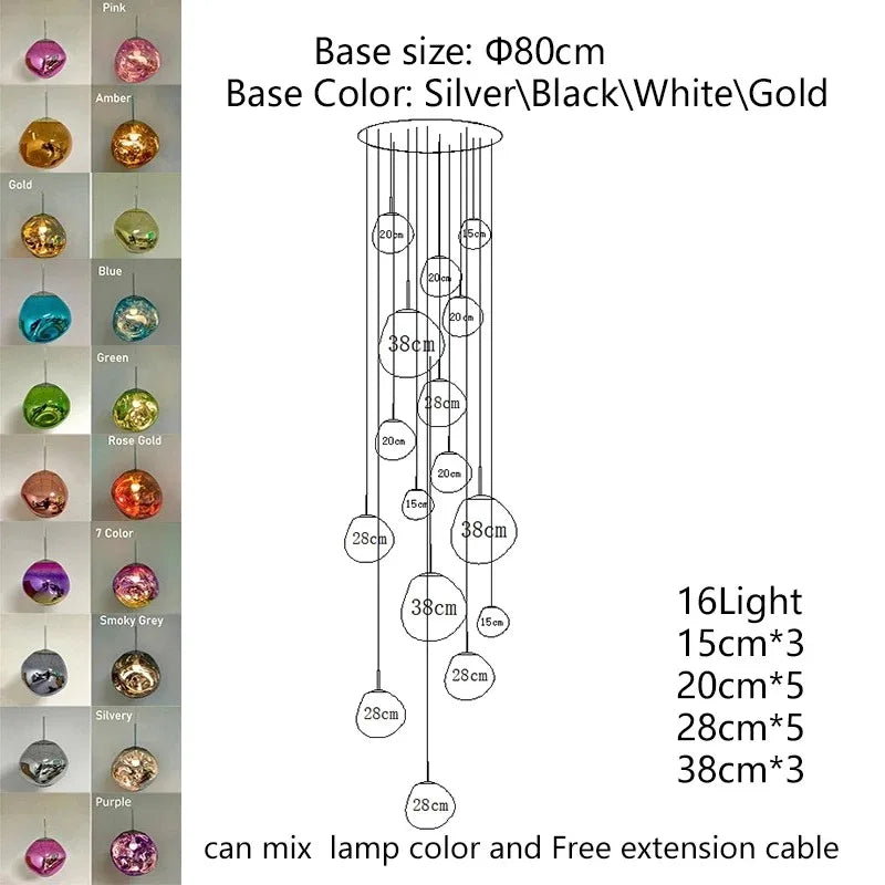 A modern nordic LED PVC pendant light with multi-tiered spherical glass shades in various colors for indoor lighting