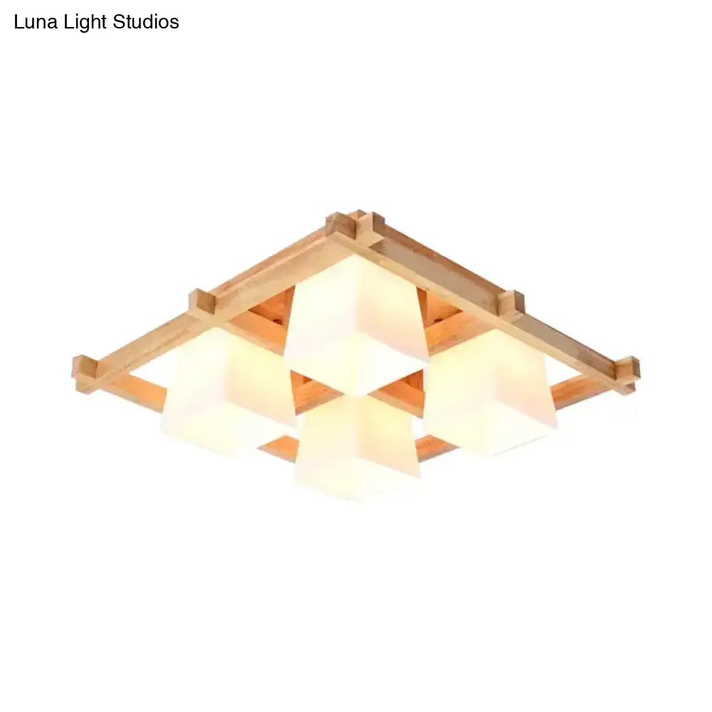 DecorBites™ DecorBites™ Nordic Light Wood Grid Semi Flush Mount with Frosted Glass Shade - 4/6/9-Light Ceiling Mount