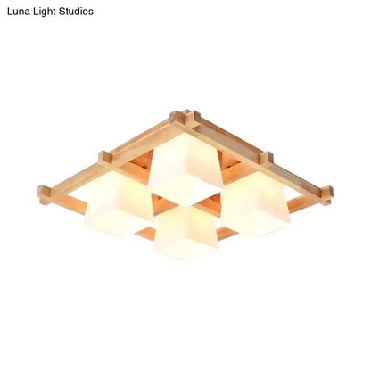 DecorBites™ DecorBites™ Nordic Light Wood Grid Semi Flush Mount with Frosted Glass Shade - 4/6/9-Light Ceiling Mount