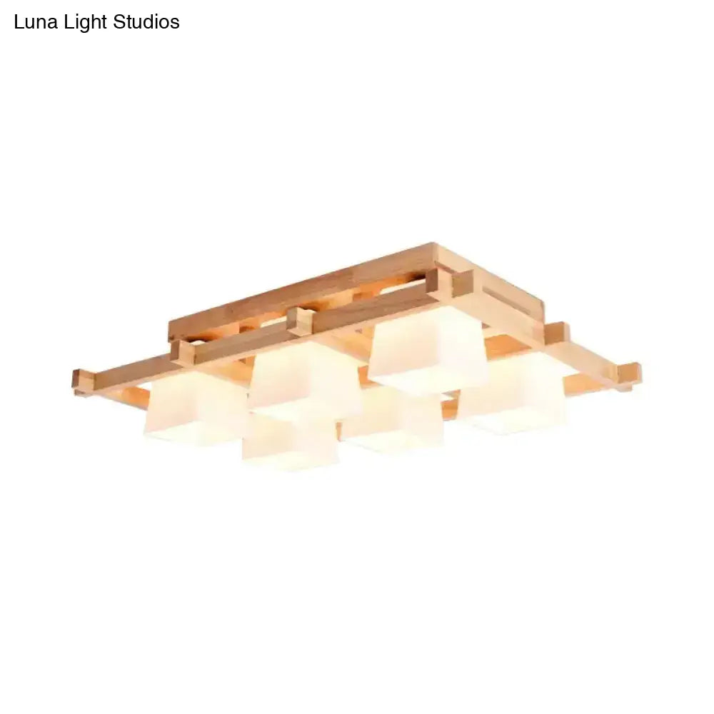 DecorBites™ DecorBites™ Nordic Light Wood Grid Semi Flush Mount with Frosted Glass Shade - 4/6/9-Light Ceiling Mount