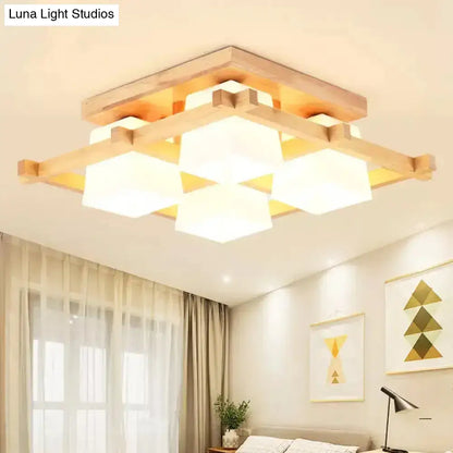 DecorBites™ DecorBites™ Nordic Light Wood Grid Semi Flush Mount with Frosted Glass Shade - 4/6/9-Light Ceiling Mount